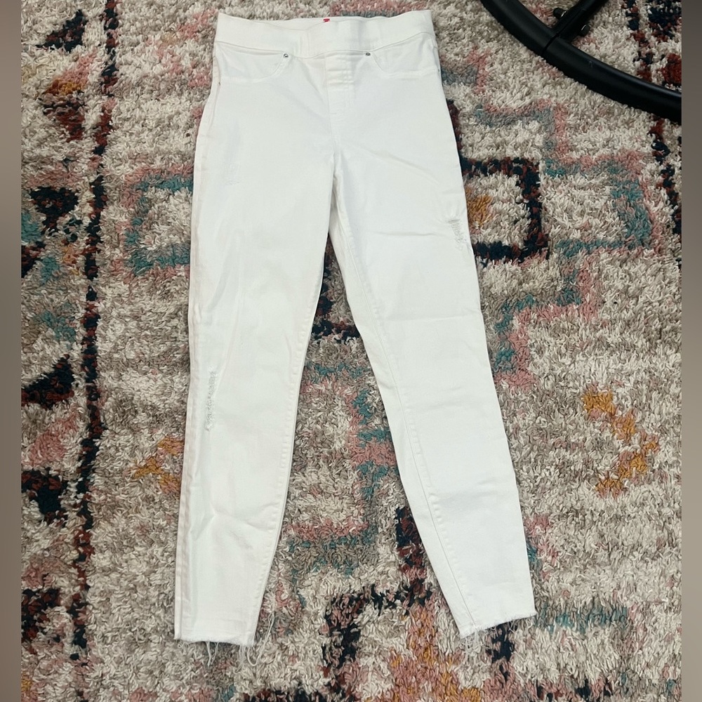 Spanx size small distressed white jeans